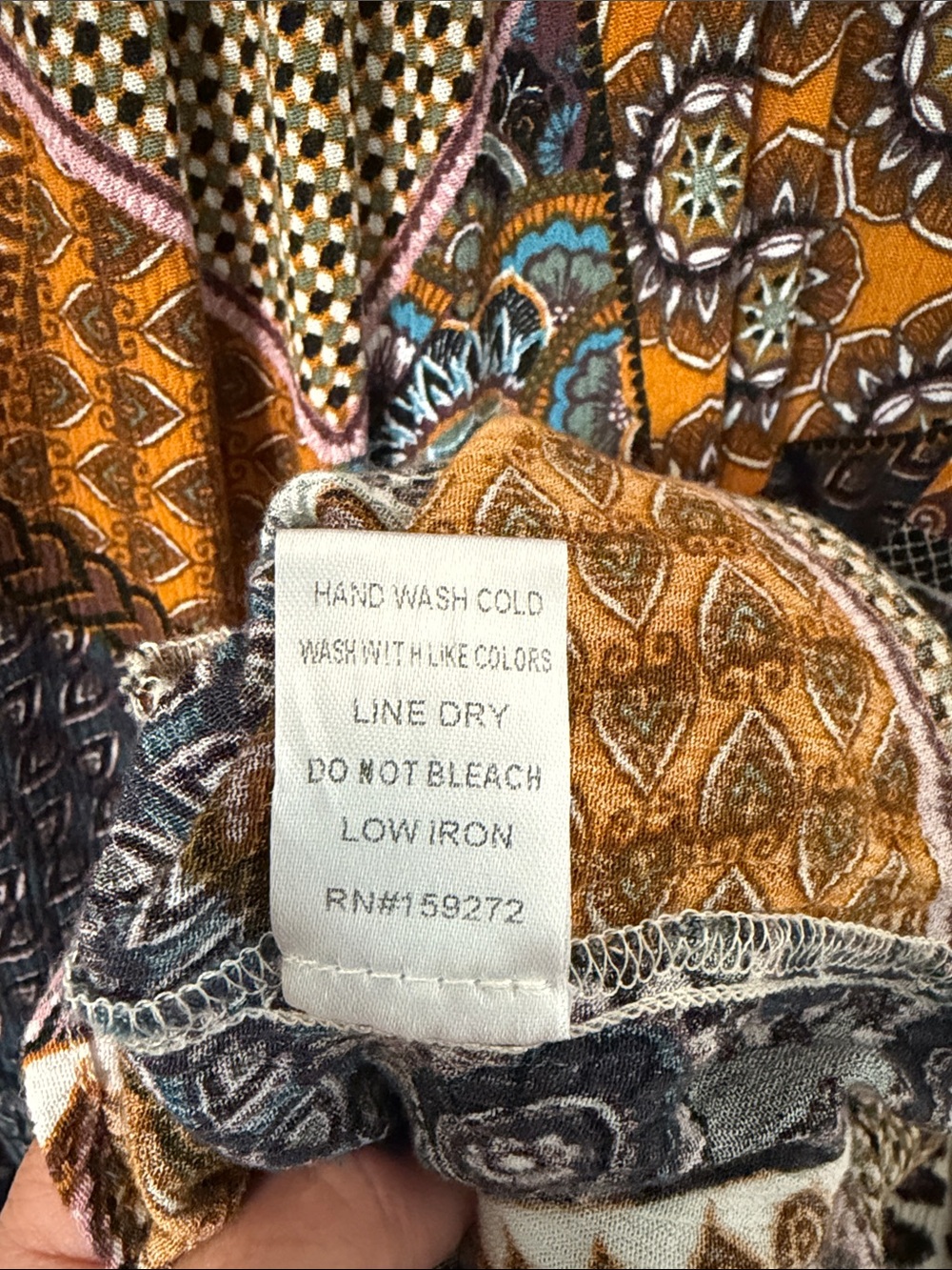 Gigio Multicolor Patchwork V-Neck Tunic — Teal, Mustard & Ivory - Picture 7 of 8